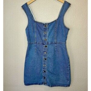 Y2K 90s Urban Outfitters Vintage Light Button Up Jumper Overall Dress Mini SZ 12